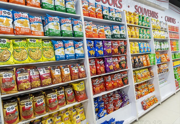 Display rows in shop of packets of crips
