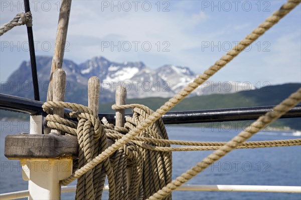 Rigging detail on board of the tall ship