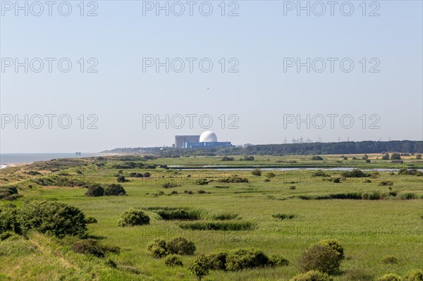 View over marshes at RSPB Minsmere to Sizewell nuclear power station