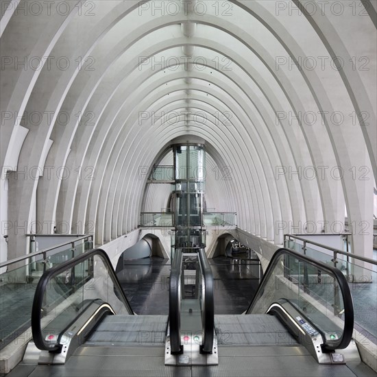 Escalator in Liege-Guillemins station in modern industrial style