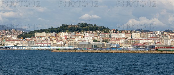 View of city and port from the sea Ria de Vigo estuary