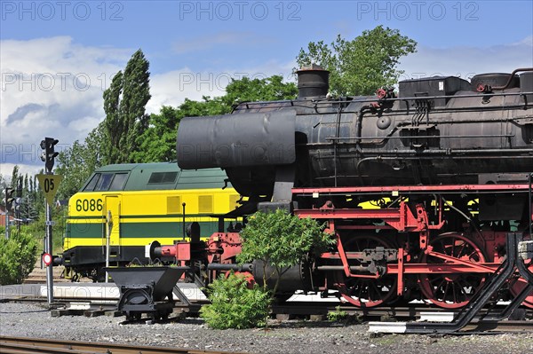 Steam train at the depot of the Chemin de Fer a Vapeur des Trois Vallees at Mariembourg