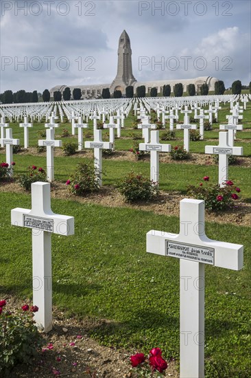 Douaumont ossuary and military cemetery for First World War One French and German soldiers who died at Battle of Verdun