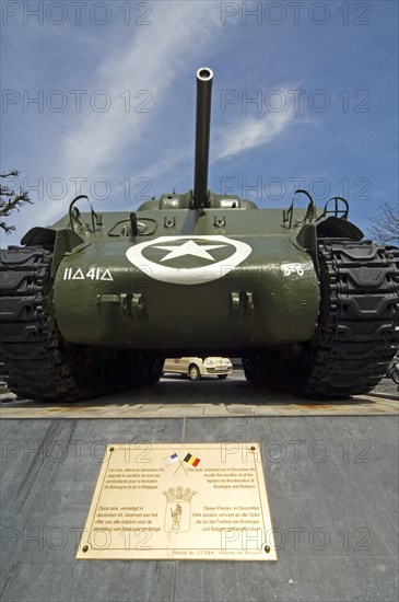 American World War Two Sherman M4A3 Tank at Place General Mac Auliffe in Bastogne