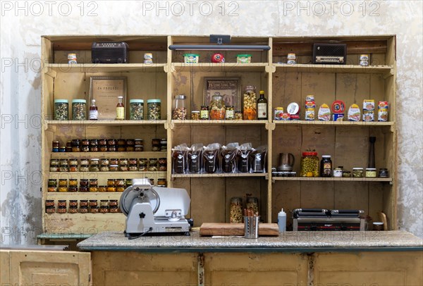 Retro shop shelves inside VANA wine bar cafe