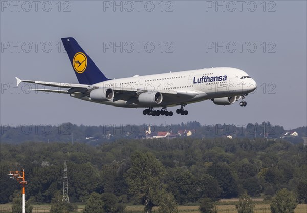 Lufthansa Airbus A380-800 from Boston approaching Munich Airport