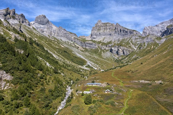 Mountain valley with alpine farming
