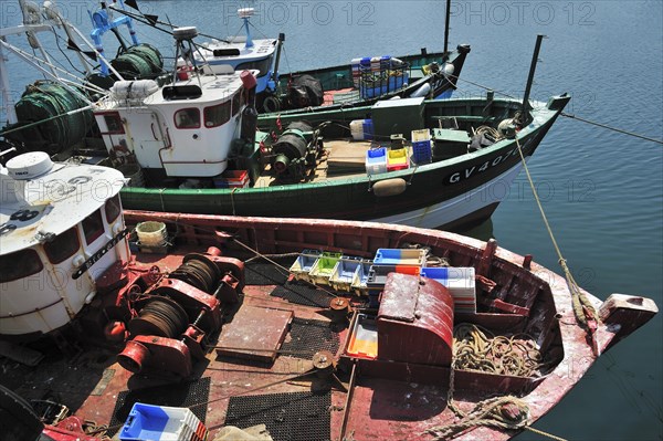 Colourful trawler fishing boats in the Guilvinec port