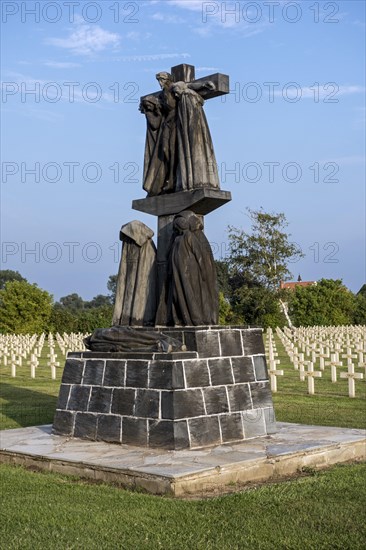 Statue Calvaire breton at the French First World War One cemetery Cimetiere National Francais de Saint-Charles de Potyze near Ypres