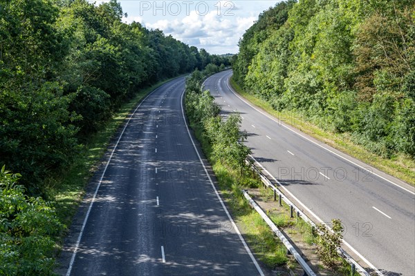 Quiet empty stretch of A12 dual carriageway road near Wickham Market