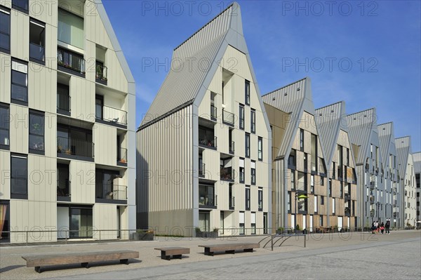 Modern flats along the harbour quay at Dunkirk