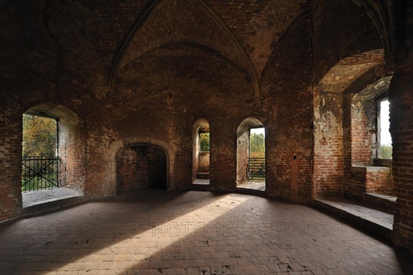 Room with hearth in medieval Beersel Castle