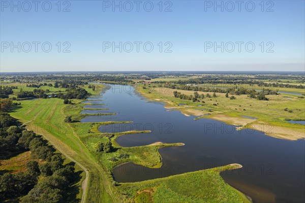 Aerial photograph of the Elbe floodplain in the Altmark region of the Elbe River Landscape UNESCO Biosphere Reserve