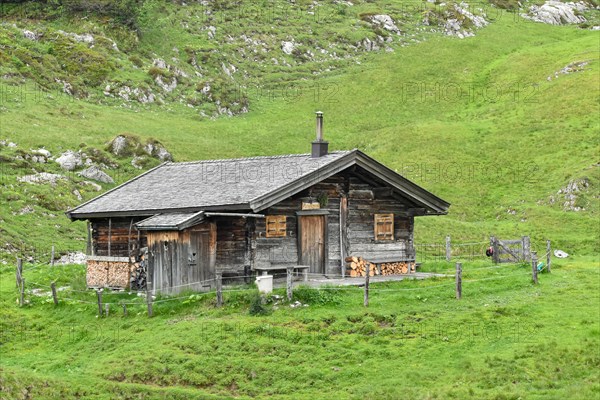 Alpine hut on the plateau of the horse-rider Alm in the Berchtesgaden National Park on the border between Bavaria and Austria