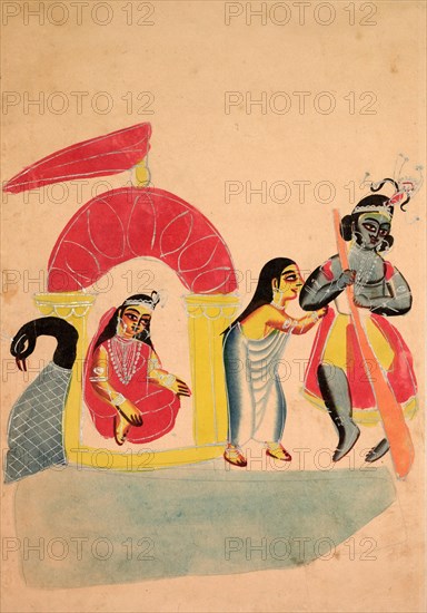 Krishna carrying Radha across the Yamuna River