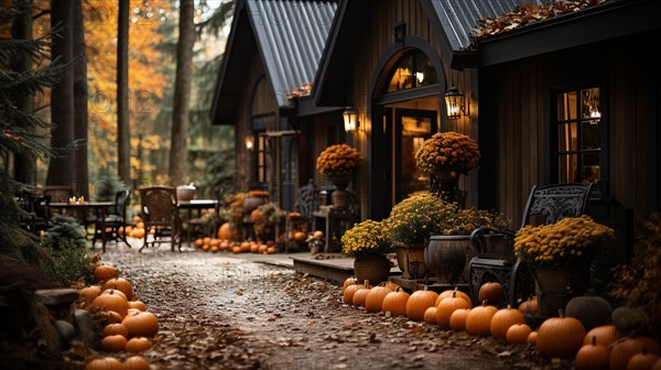 Fall and autumn beautifully decorated house porches with pumpkins