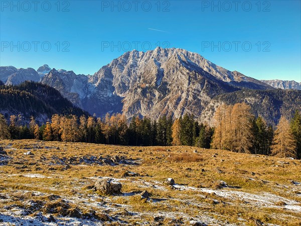 View from the Priesbergalm to the Watzmann east face in late autumn