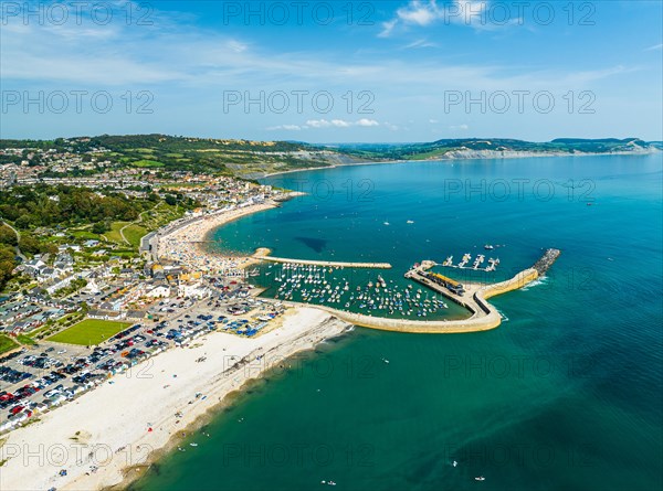 Marina and Beach in Lyme Regis from a drone