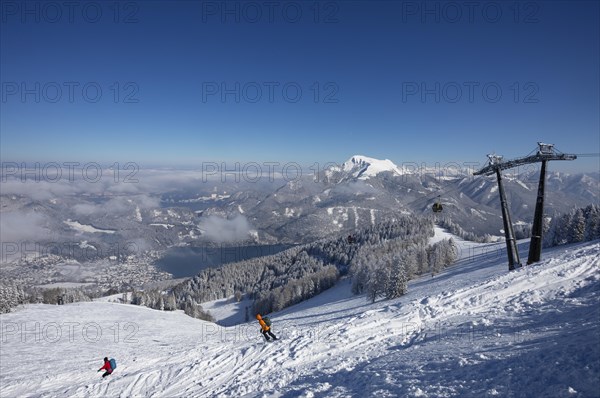 Winter landscape with ski tracks in deep snow