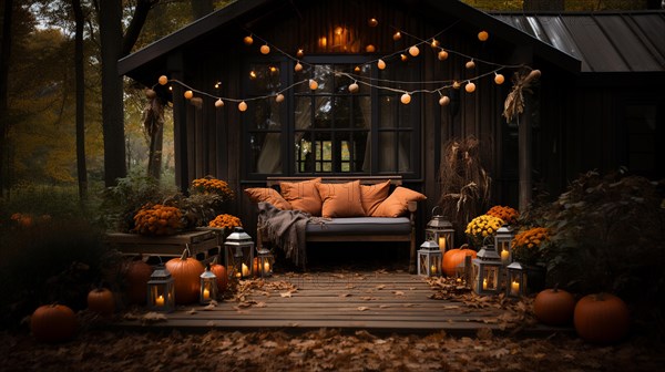 Fall and autumn beautifully decorated house porches with pumpkins