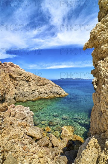 Majestic rocks of Greek island landscape. Sunny summer day