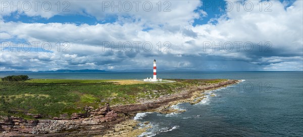 Aerial panorama of Tarbat Ness Lighthouse on the Moray Firth