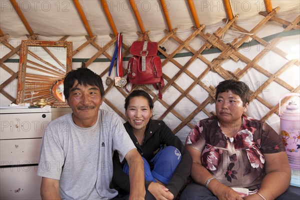 Camel herder family in their yurt