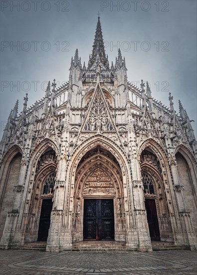 Outdoor facade view of Saint Maclou Church of Rouen in Normandy