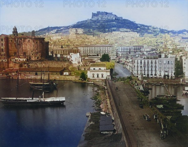 Panorama with pier and harbour of Naples