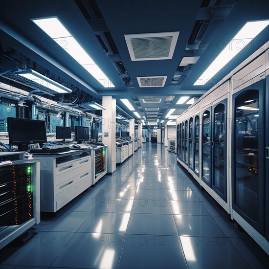 Modern server room with computers and installations