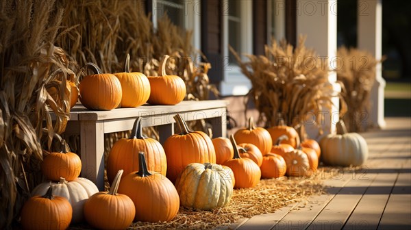 Fall and autumn beautifully decorated house porches with pumpkins