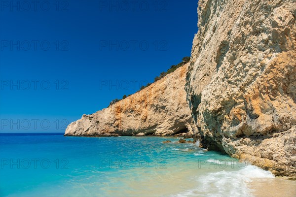 Porto Katsiki beach on Lefkada island in summer without people