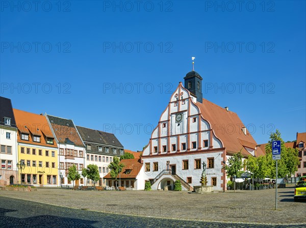 Grimma Town Hall and Evabunnen by sculptor Paul Pils