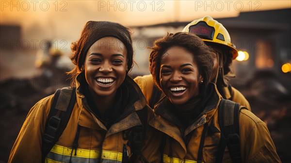 Female african american firefighters working in the field