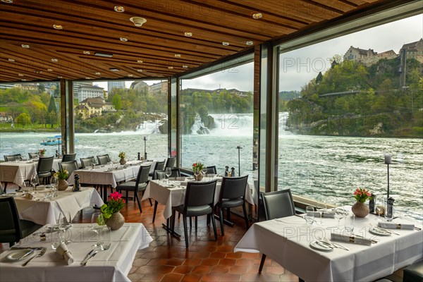 Restaurant View over Rhine Falls and with the Castle Laufen at Neuhausen in Schaffhausen