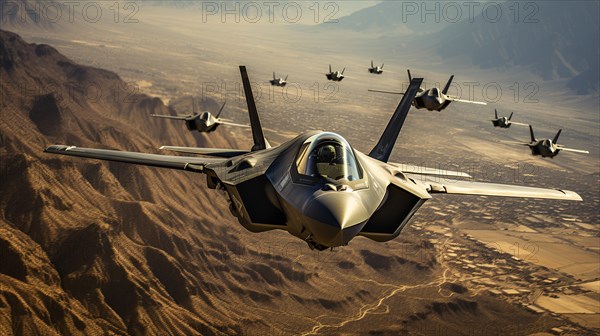 A lockheed martin F-35 fighter jet sqadron in formation