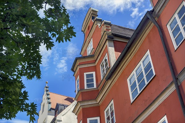 Restored old buildings with baroque gables and stepped gables