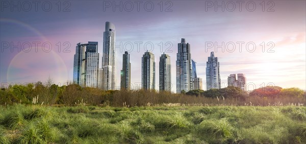 Panoramic view of Puerto Mader skyline located in Buenos Aires at sunset