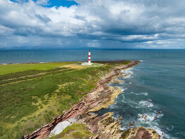 Aerial view of Tarbat Ness Lighthouse on the Moray Firth