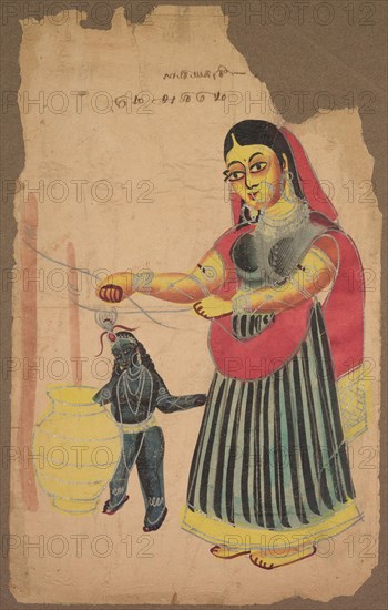 Yasoda with Krishna making butter