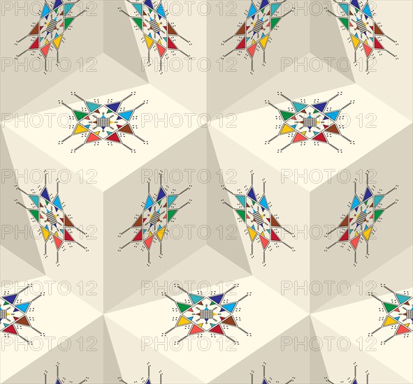 Decorative geometric repeating pattern inspired by Al-Qatt Al-Asiri traditional paintings