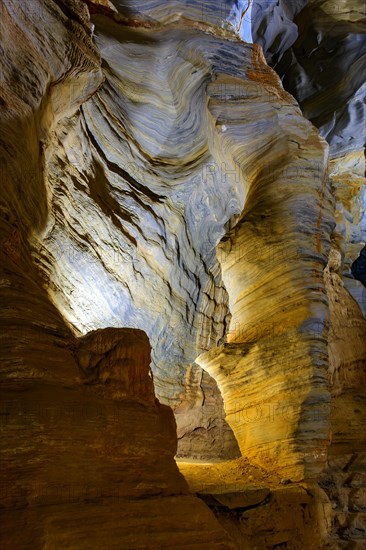 Inside of the deep Lapinha cave open to visitation in Lagoa Santa in the state of Minas Gerais