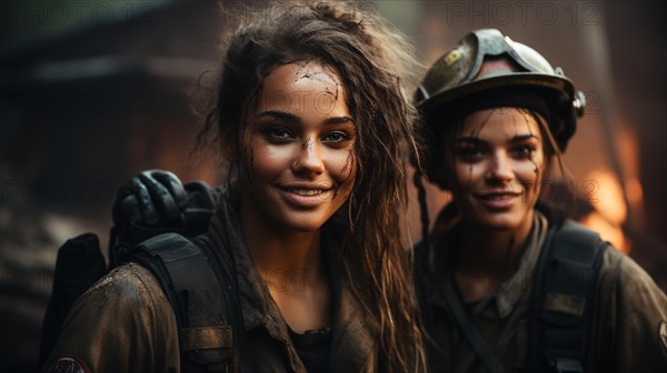 Female african american firefighters working in the field