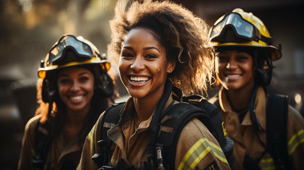 Female african american firefighters working in the field