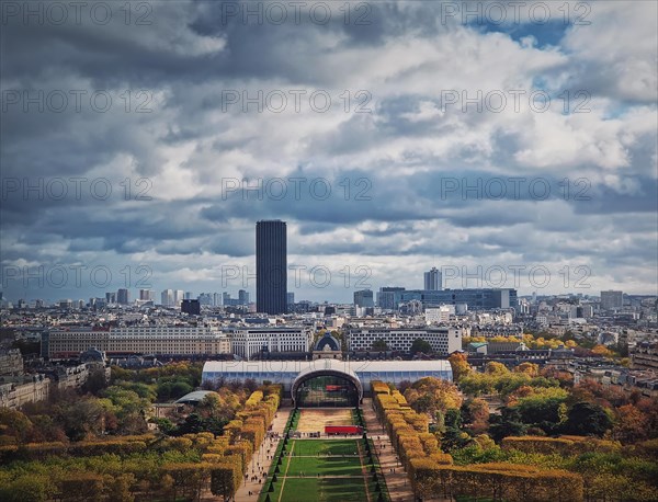 Scenery view from the Eiffel tower height to the Paris cityscape