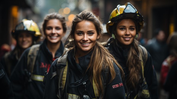 Female multiethnic firefighters working in the field