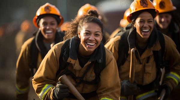 Female african american firefighters working in the field