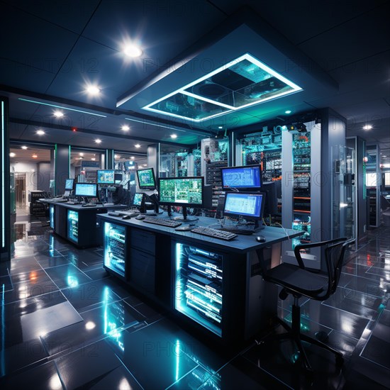 Modern server room with computers and installations