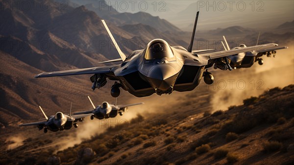 A lockheed martin F-35 fighter jet sqadron in formation