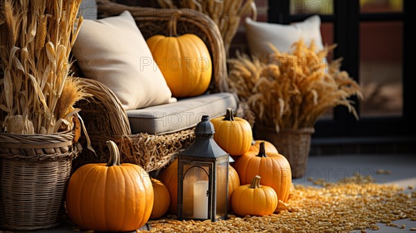 Fall and autumn beautifully decorated house porches with pumpkins